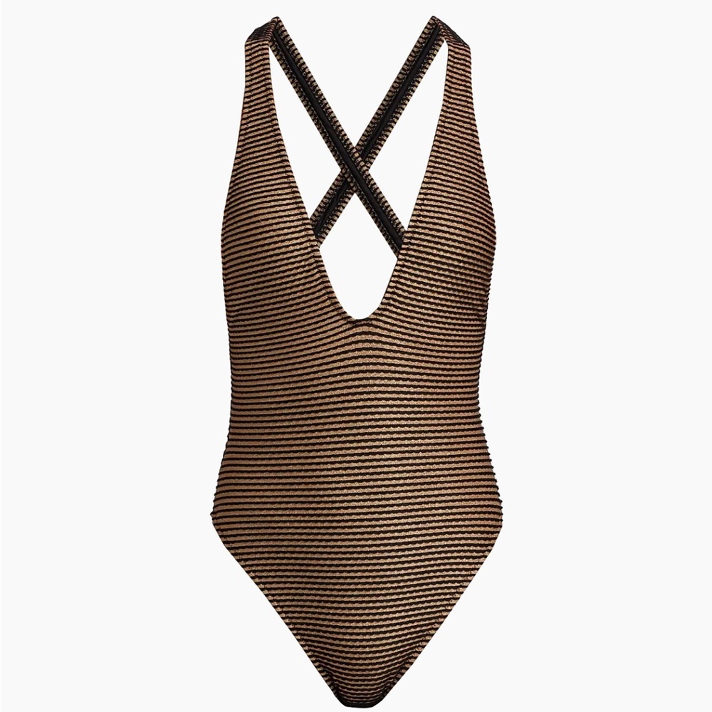 Ulla Johnson  Kaia Metallic Striped One-Piece Swimsuit